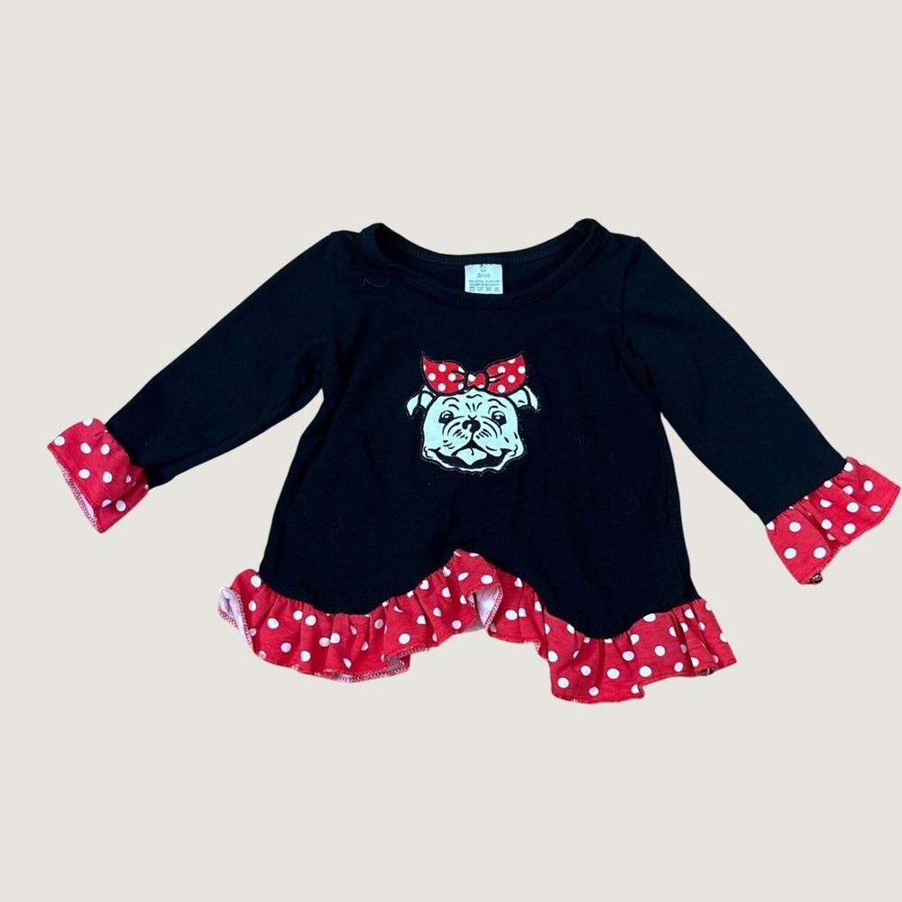 Bulldog Ruffle Tunic Girls Black Red Polka Dot SIZE 3-6M